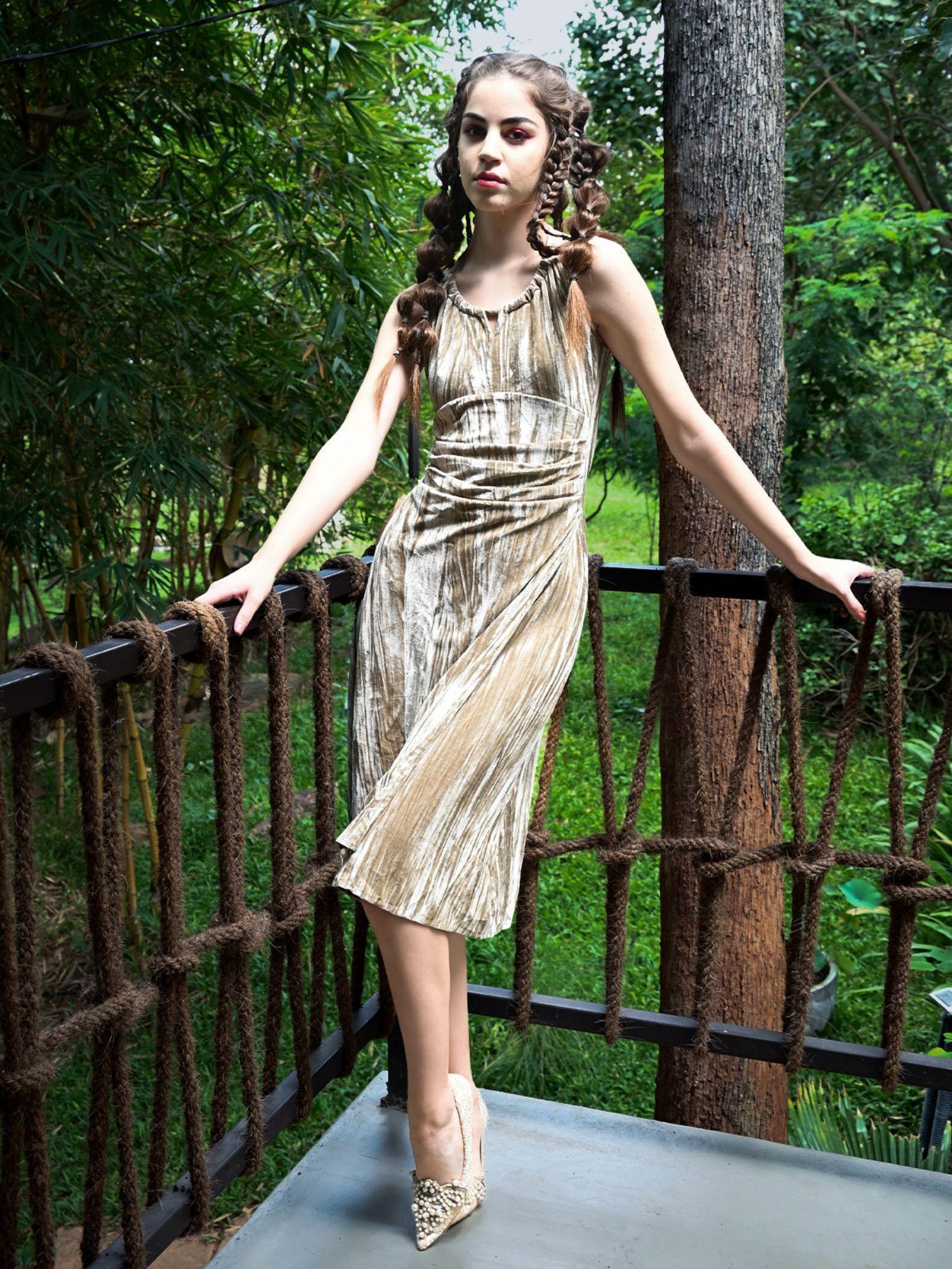 golden velvet long dress