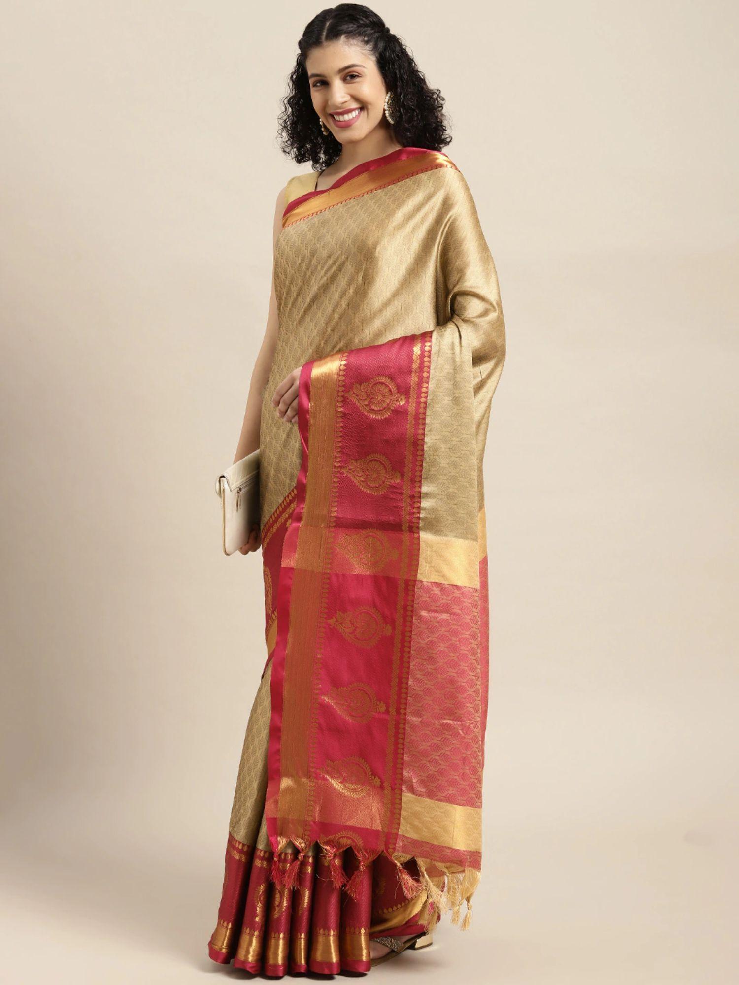 golden woven design banarasi saree with unstitched blouse