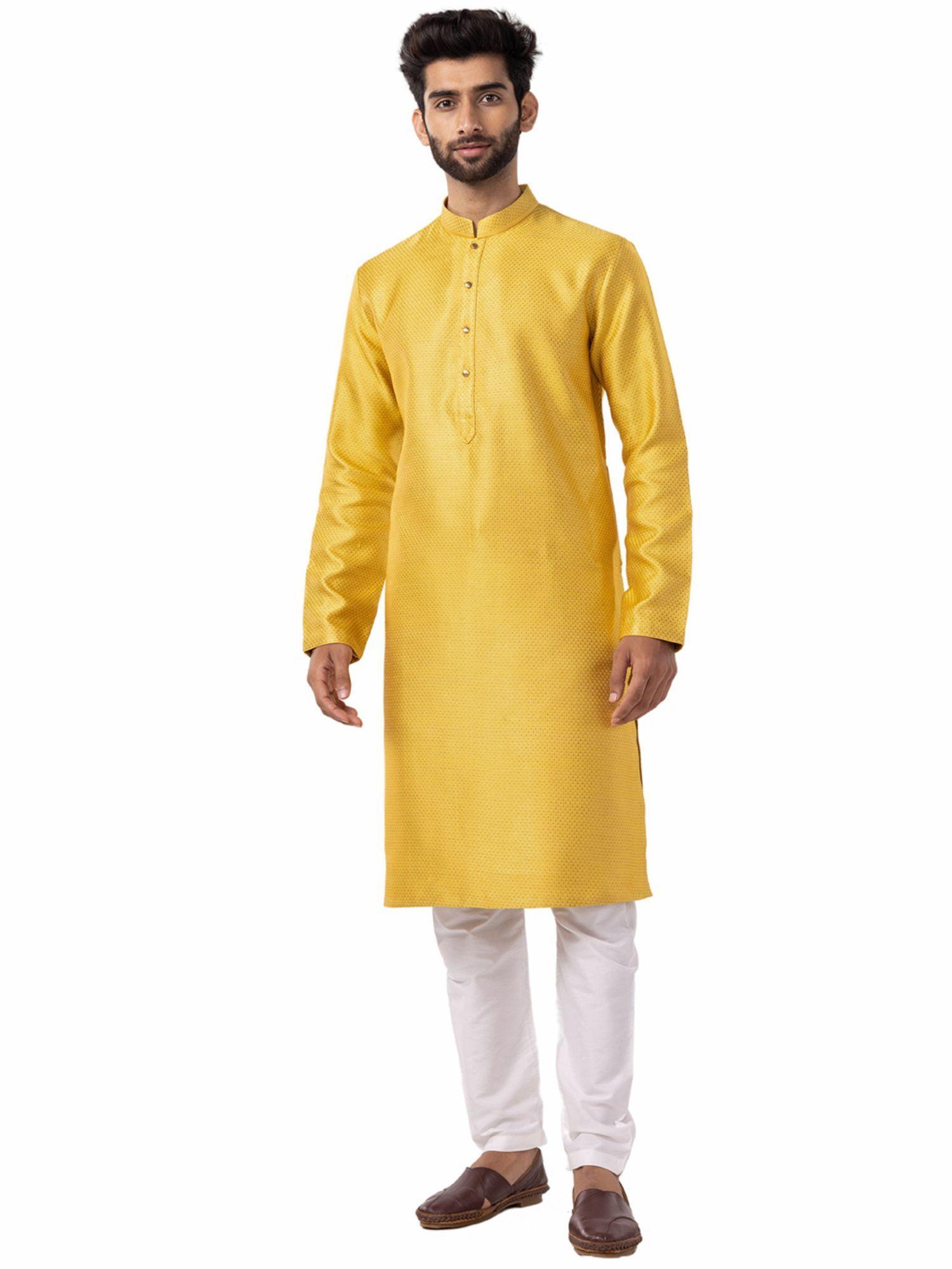 golden yellow self design kurta