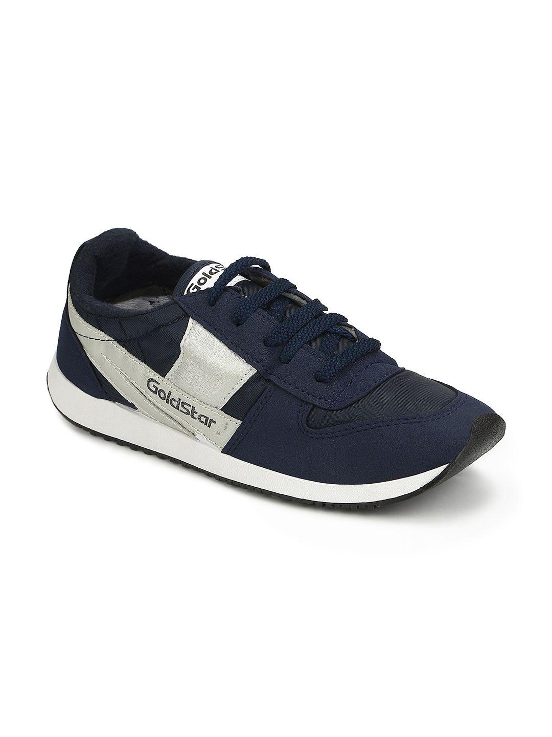 goldstar men navy blue & off white colourblocked running shoes