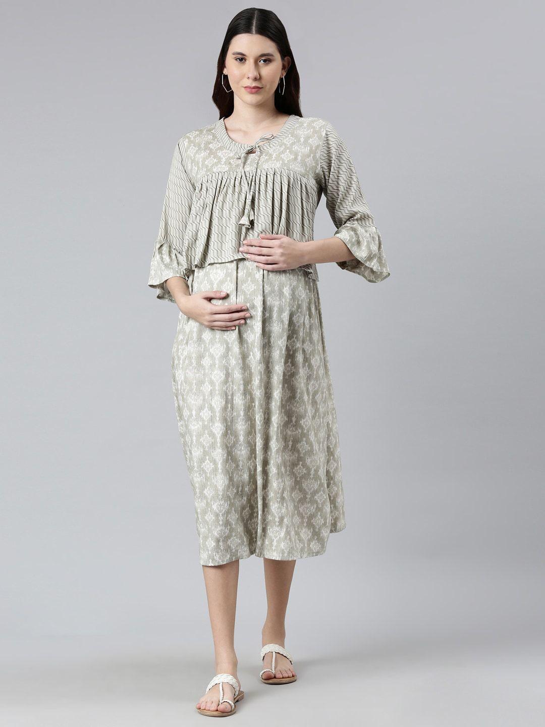 goldstroms ethnic motifs printed layered maternity a-line midi ethnic dress