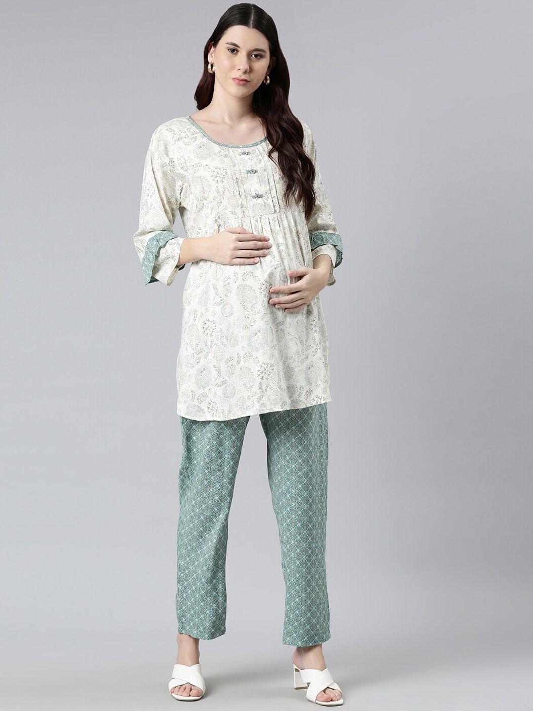 goldstroms ethnic motifs printed maternity a-line kurti with trousers