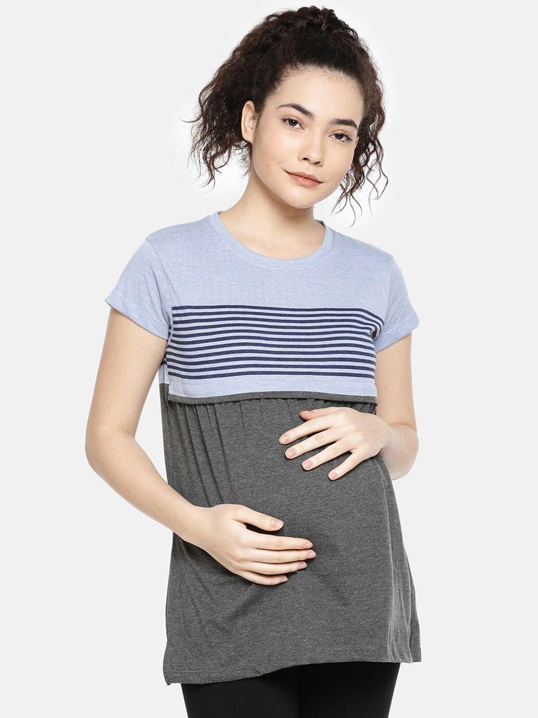 goldstroms striped relaxed fit round neck longline maternity feeding t-shirt