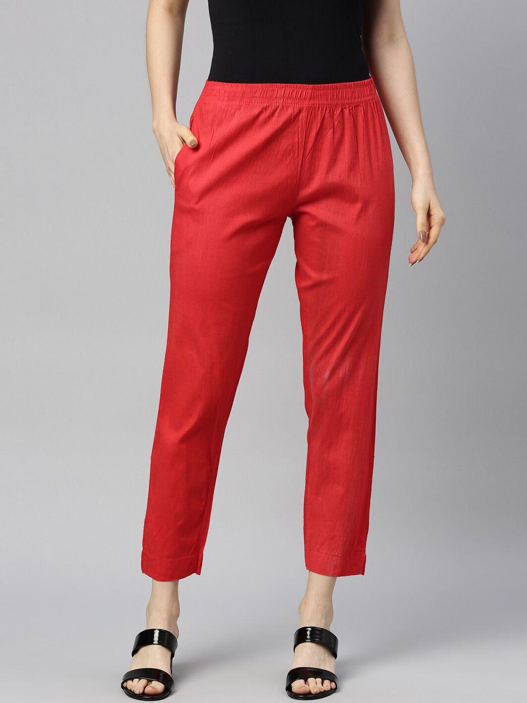 goldstroms women red cotton trousers