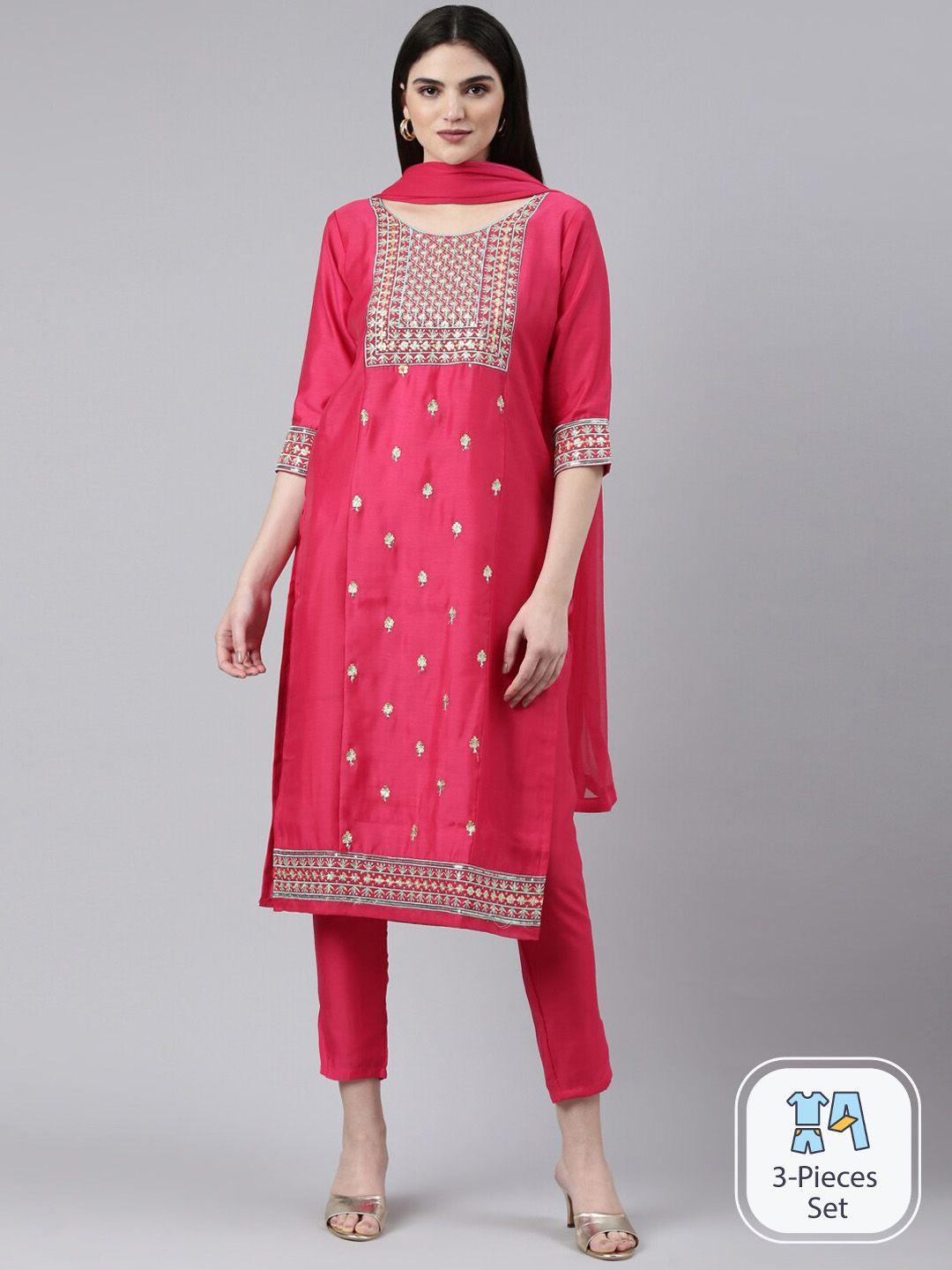 goldstroms  ethnic motifs embroidered thread work kurta with trousers & dupatta