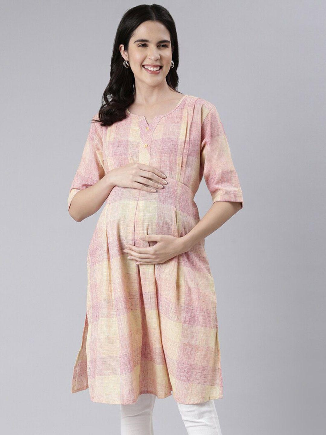 goldstroms checked notched neck maternity a-line kurta