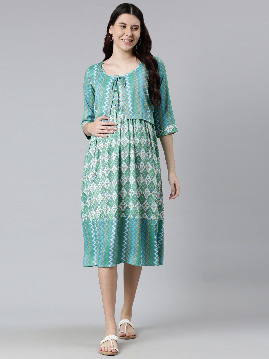 goldstroms ethnic motif printed layered maternity fit & flare midi ethnic dress