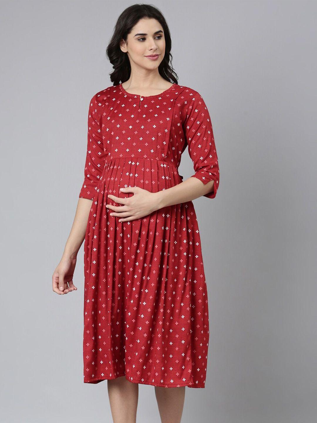 goldstroms ethnic motifs printed maternity fit & flare dress