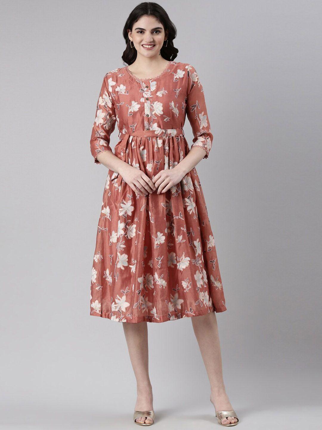 goldstroms floral printed georgette cotton a-line dress