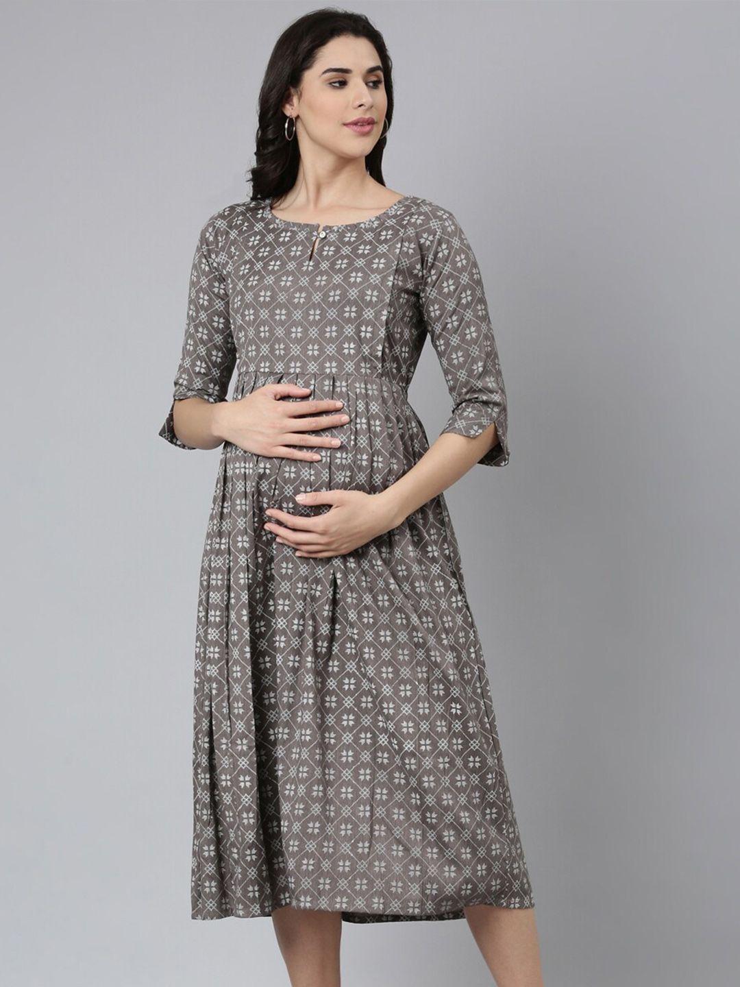 goldstroms floral printed maternity fit and flare midi dress