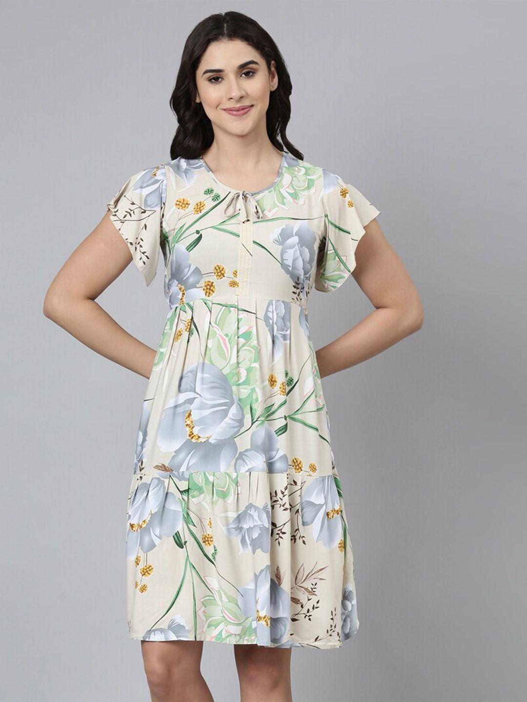 goldstroms floral printed tie-up neck tiered nightdress