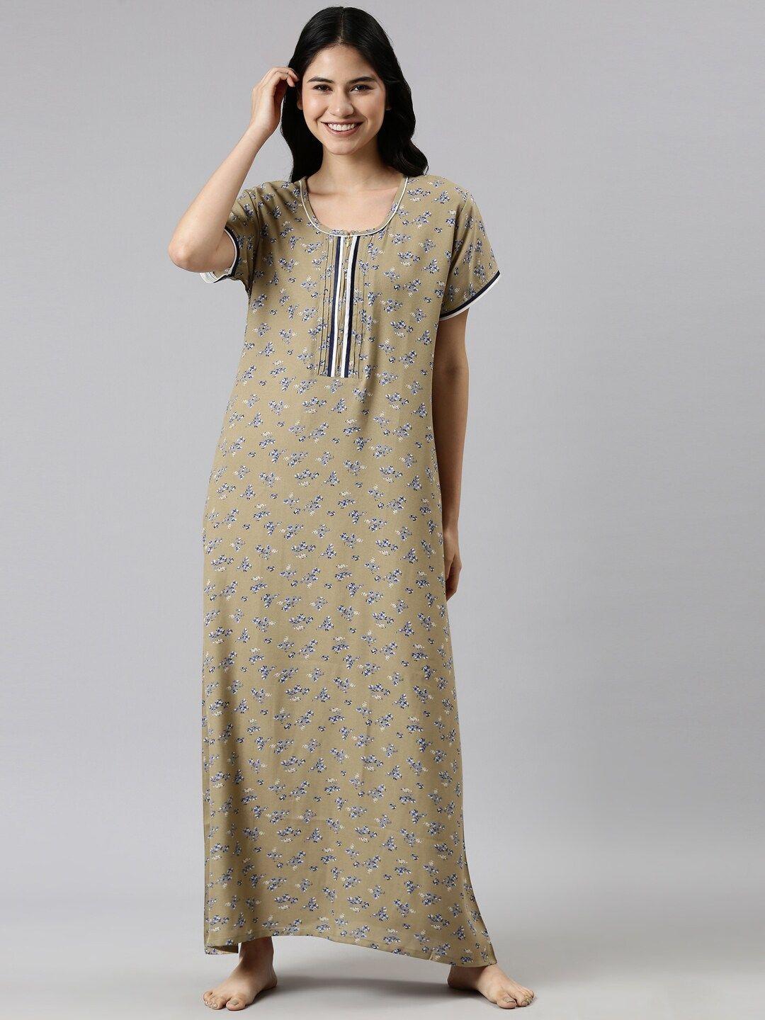 goldstroms khaki printed maxi nightdress