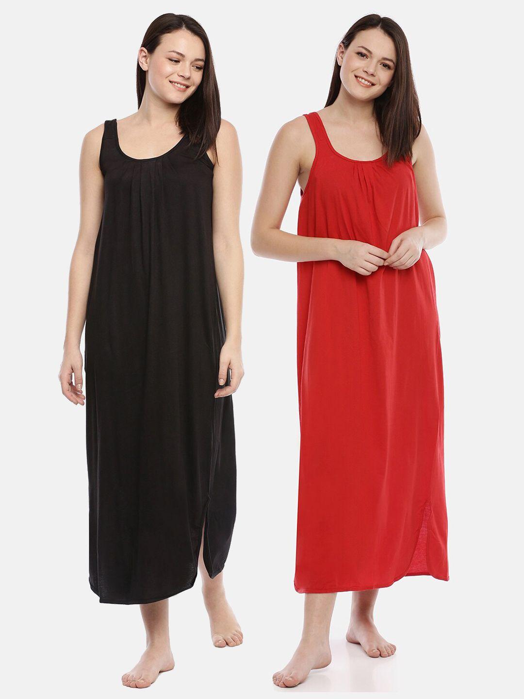 goldstroms pack of 2 black & red pure cotton nightdress