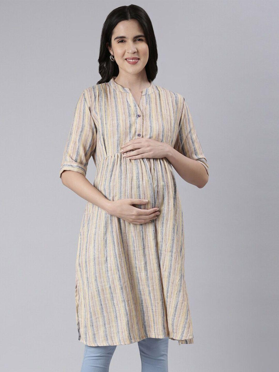 goldstroms striped band collar maternity a-line kurta