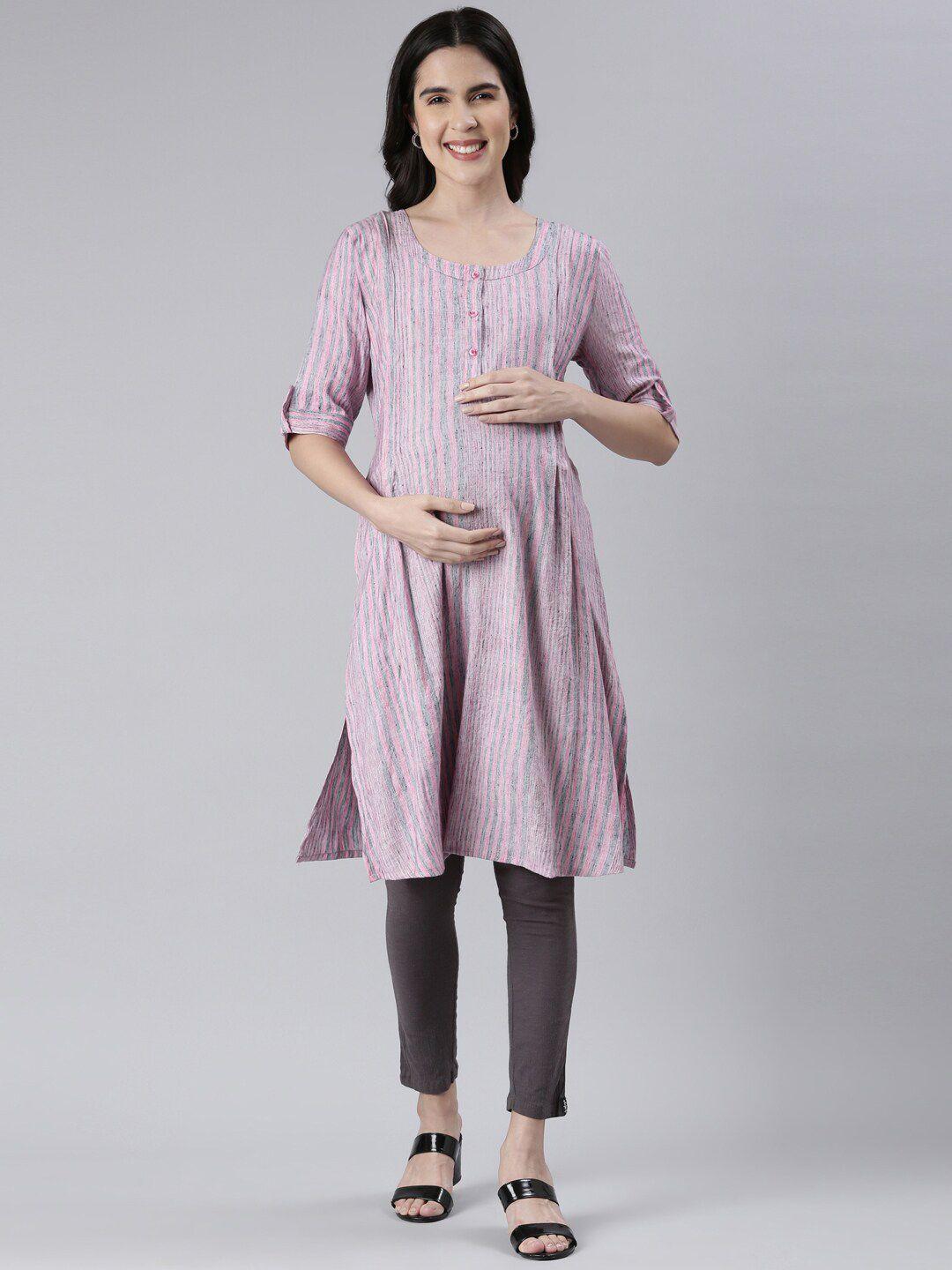 goldstroms striped printed roll-up sleeves a-line maternity kurta