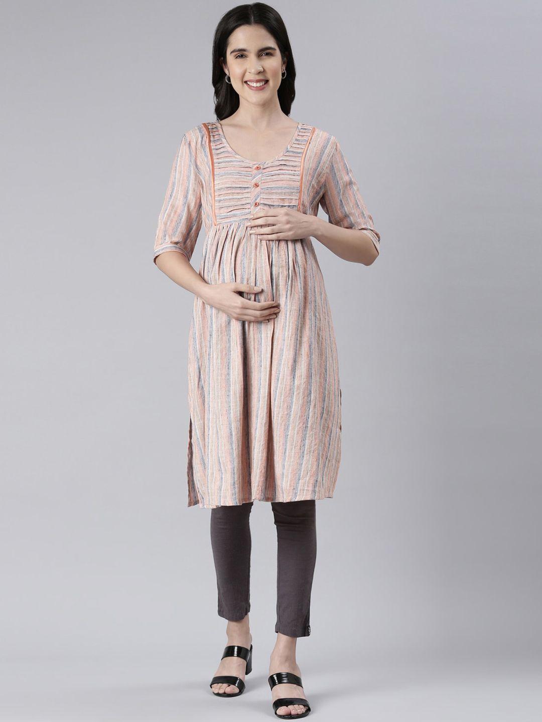 goldstroms striped round neck a-line maternity kurta