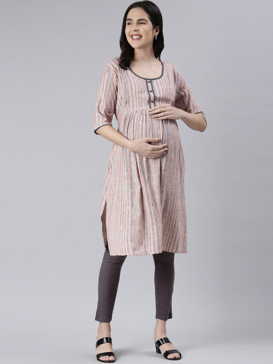 goldstroms striped woven designed v-neck straight maternity kurta