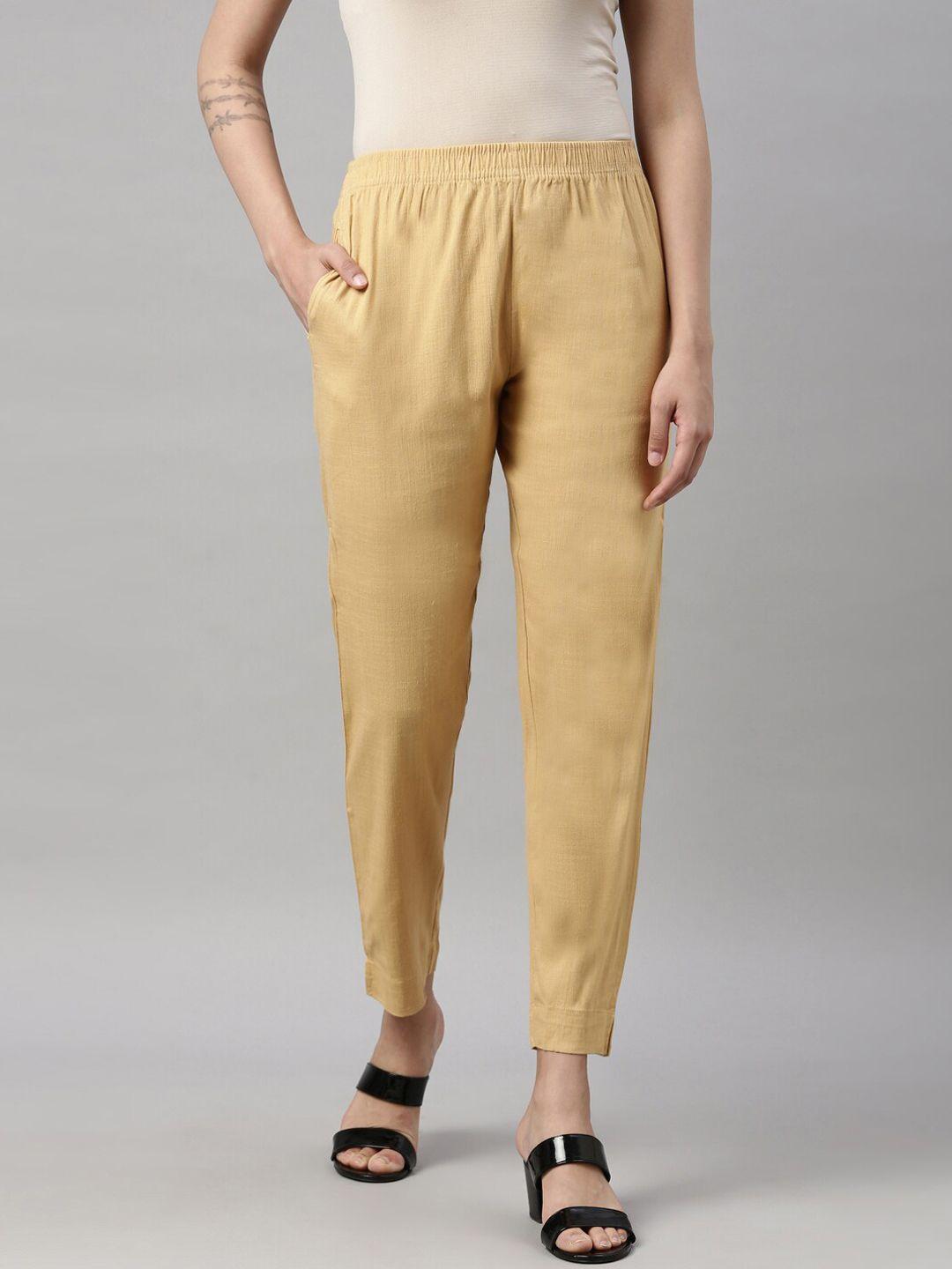 goldstroms women beige cotton trousers