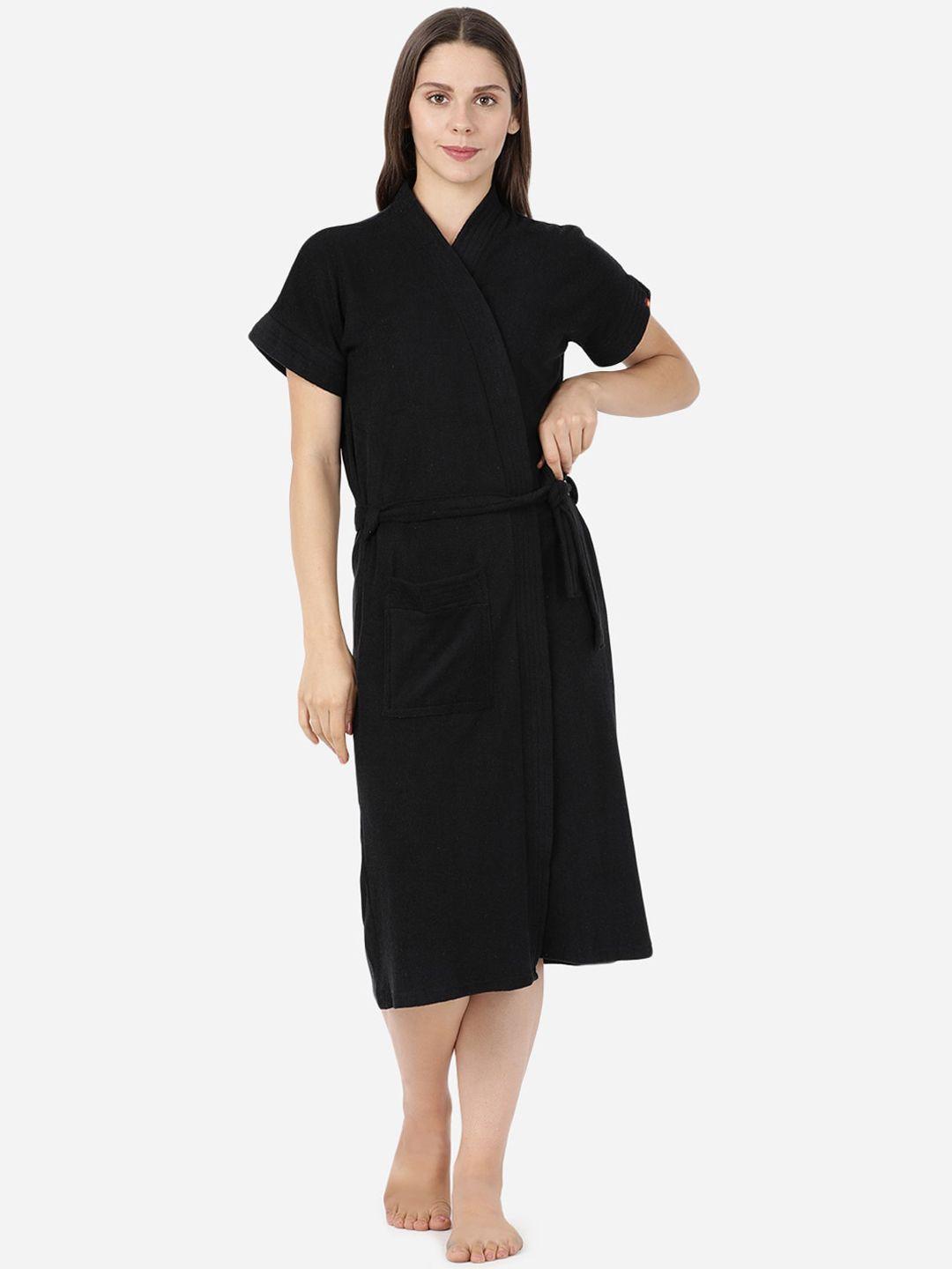 goldstroms women black solid bath robe