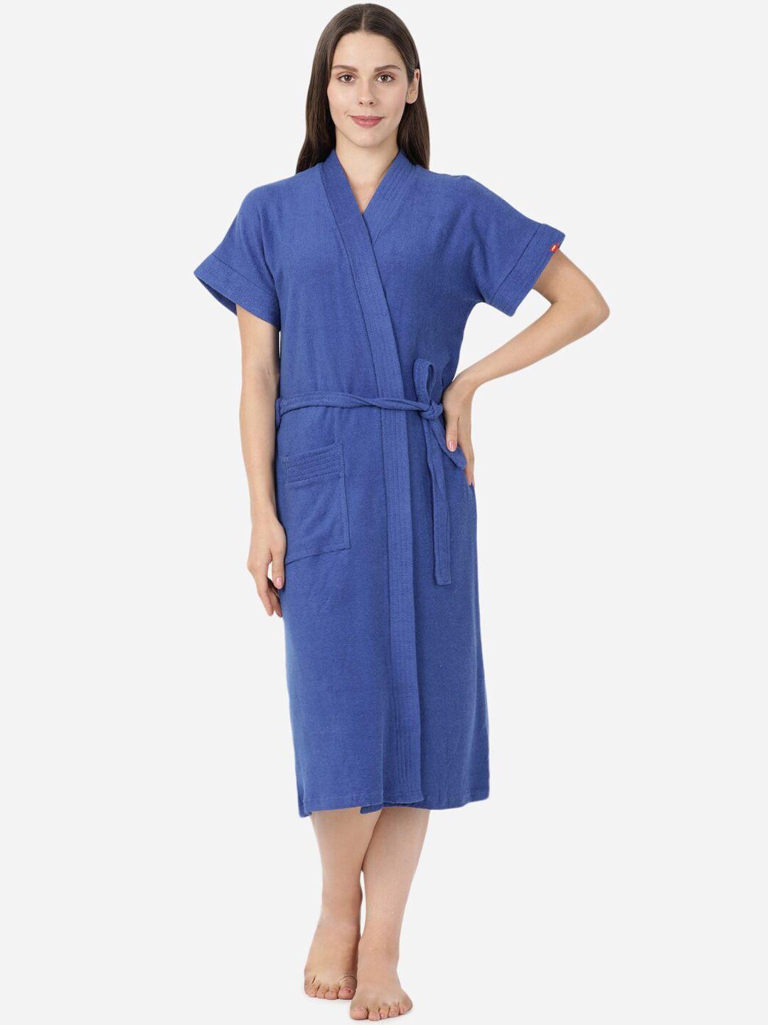 goldstroms women blue solid cotton bath robe