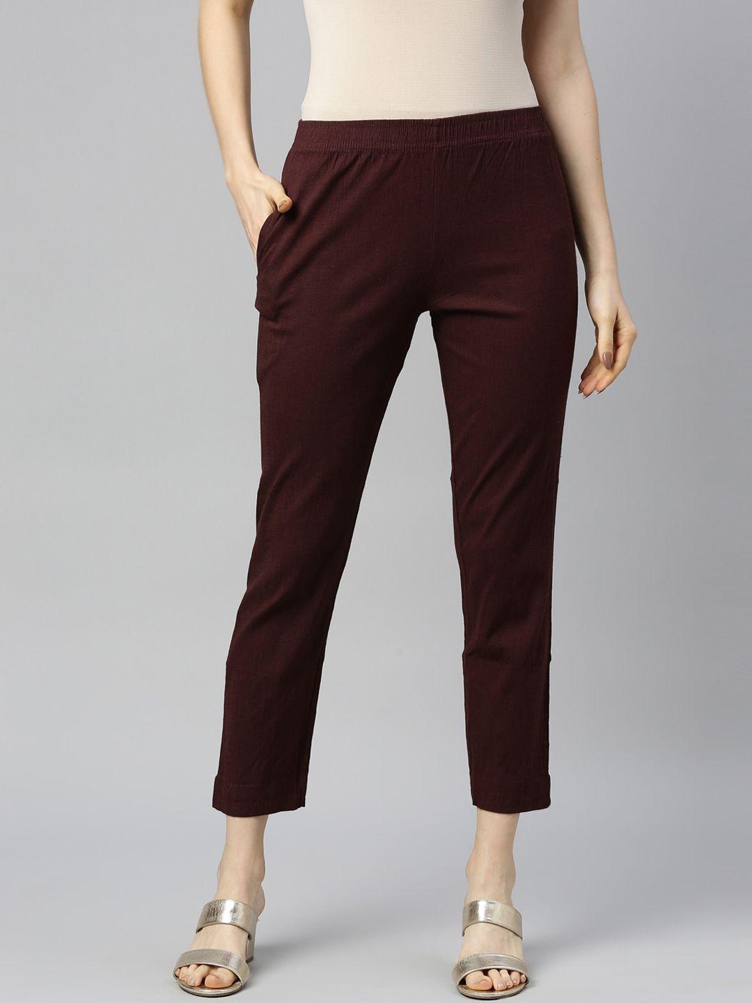 goldstroms women coffee brown cotton trousers