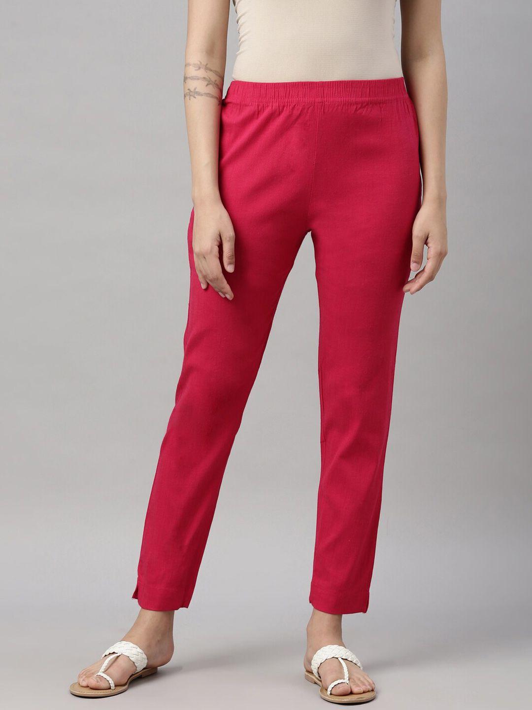 goldstroms women fuchsia cotton trousers