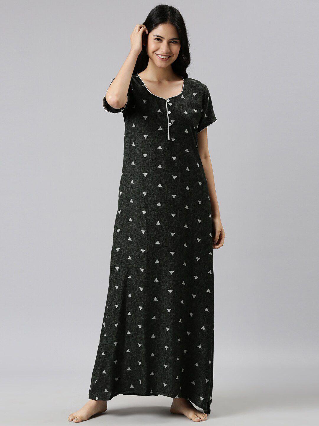 goldstroms women green printed maxi nightdress