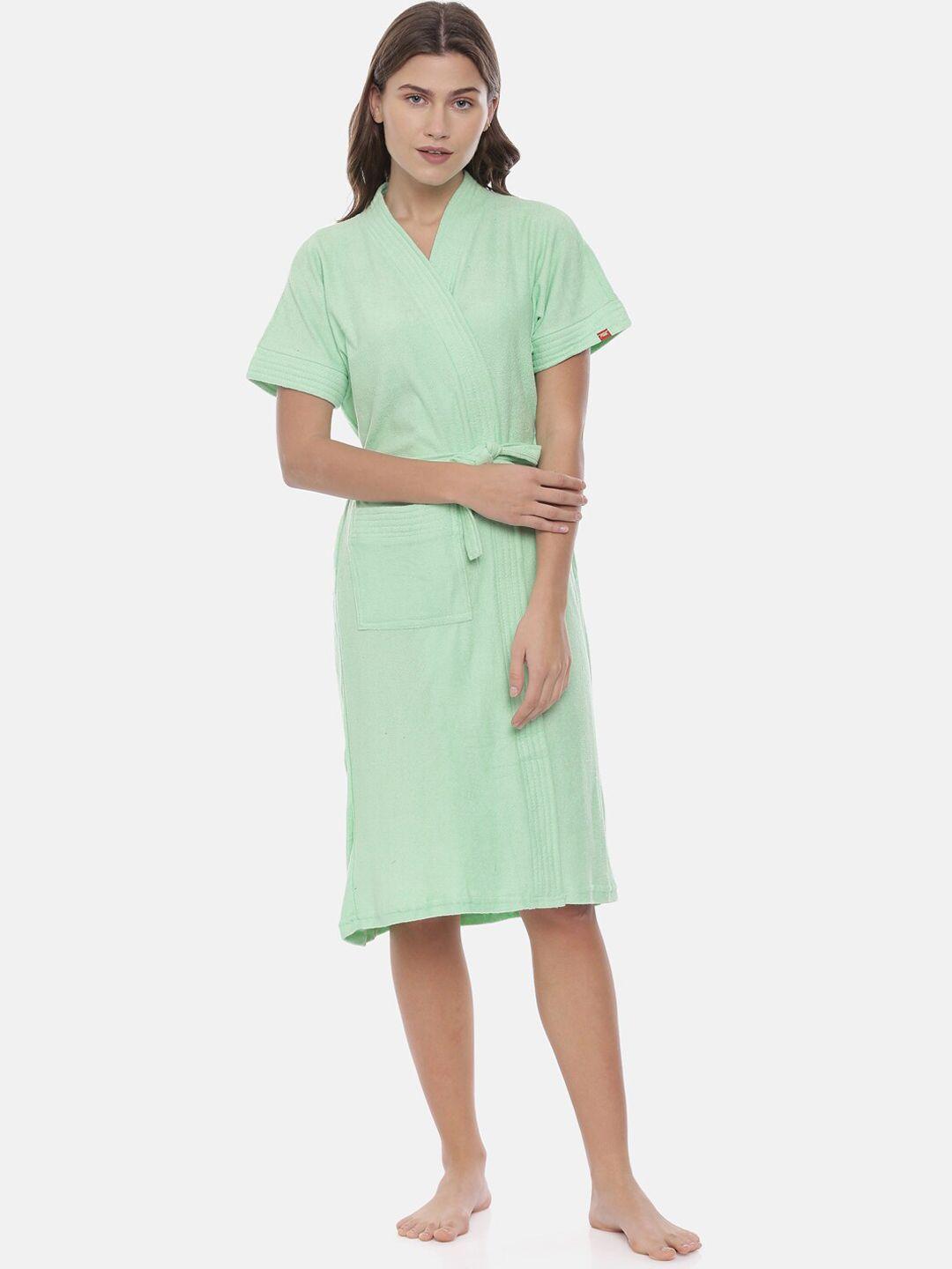 goldstroms women green solid cotton bath robe