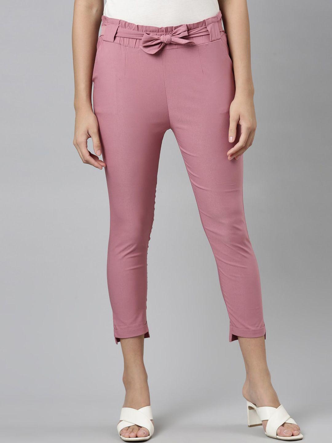 goldstroms women high rise relaxed slim fit plain lycra trousers