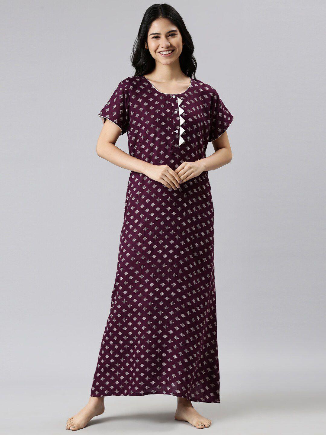 goldstroms women magenta printed maxi nightdress