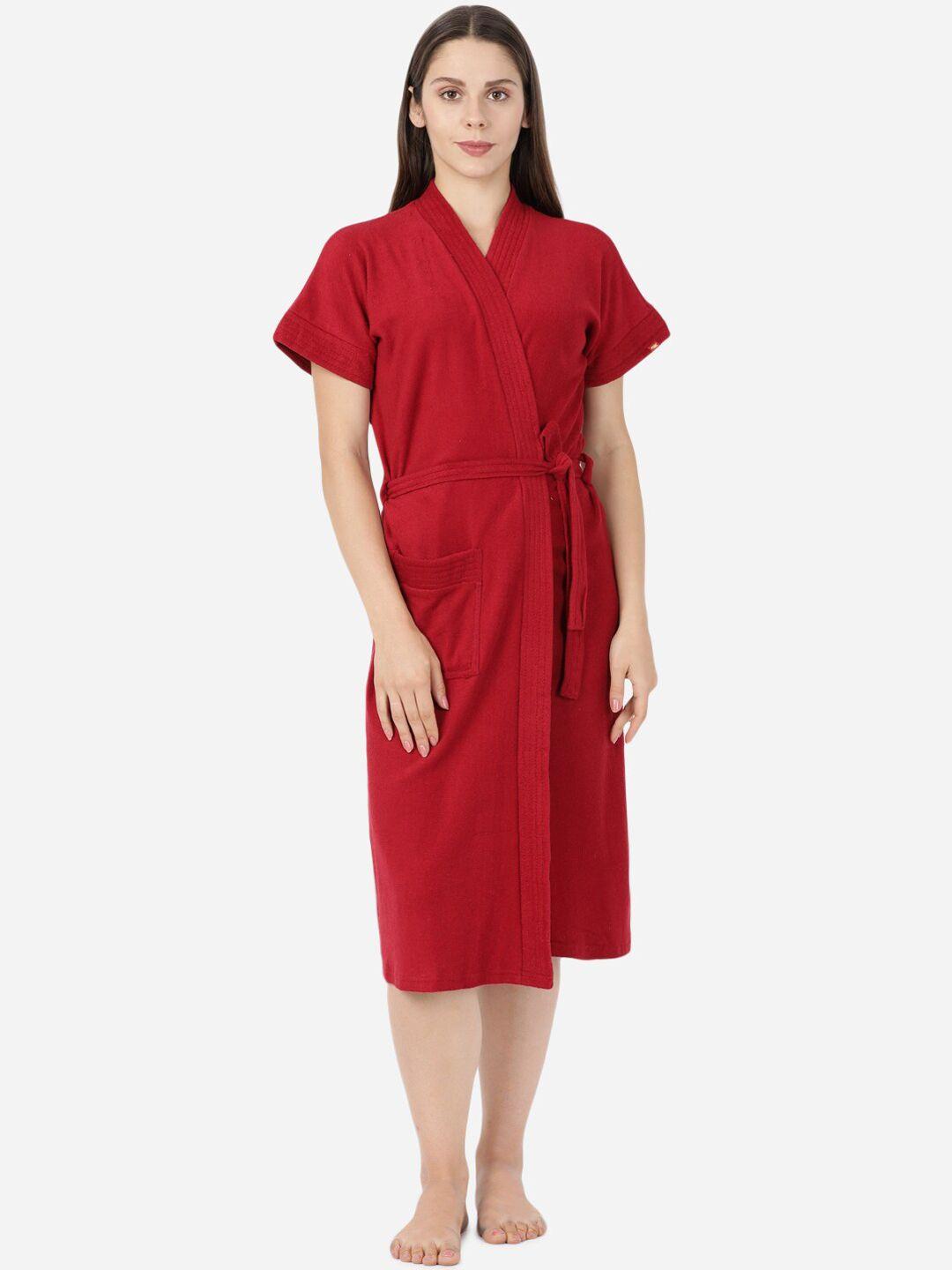 goldstroms women maroon solid cotton bath robe