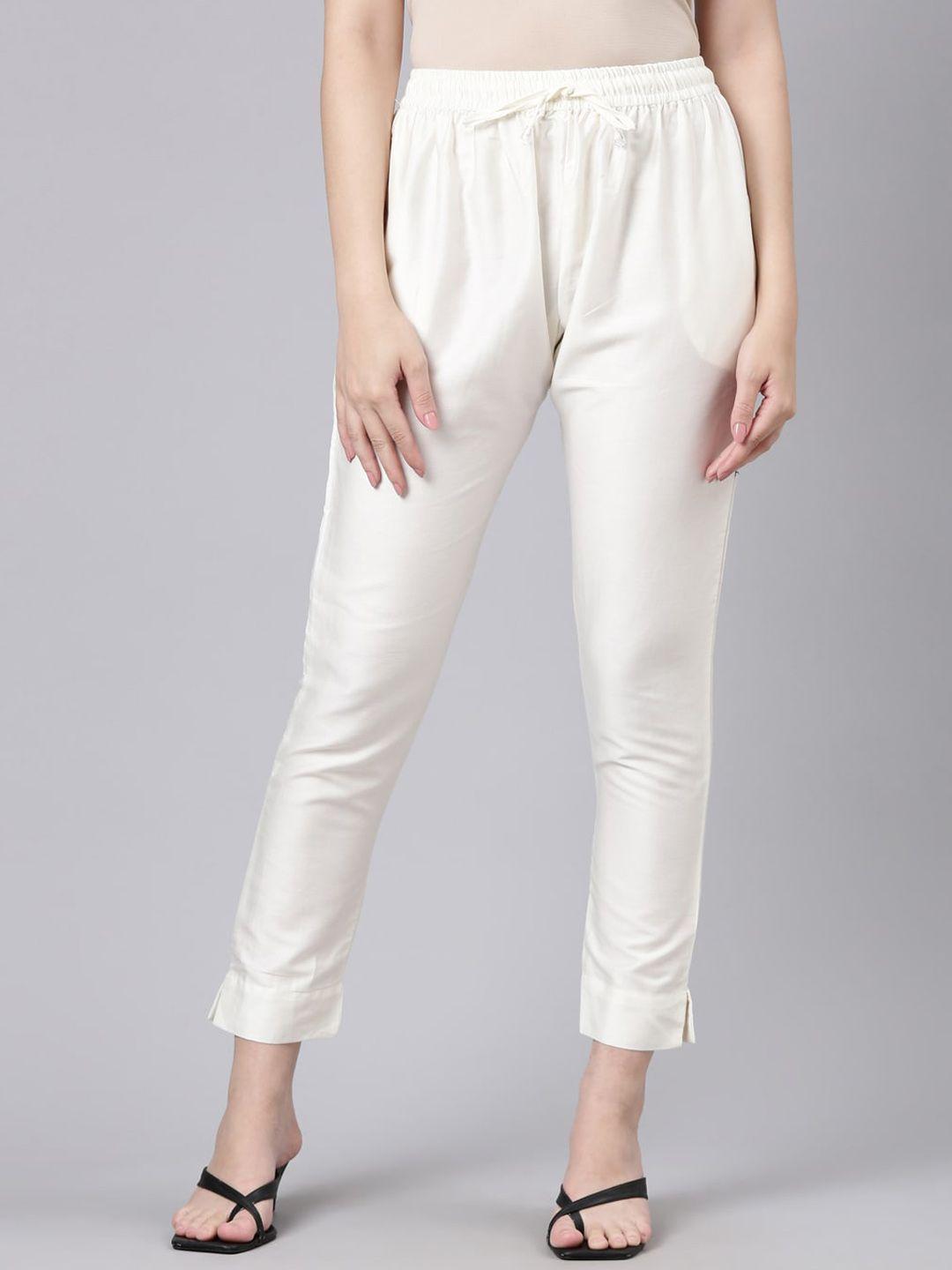 goldstroms women mid-rise cotton satin cropped trousers