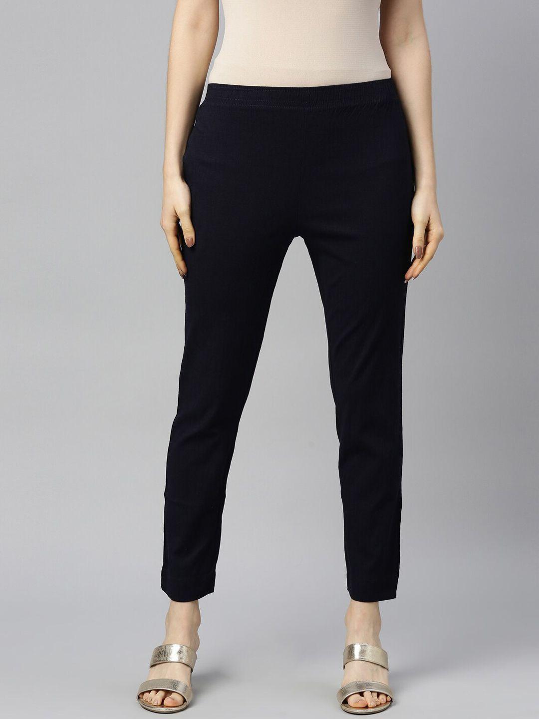 goldstroms women navy blue cotton trousers