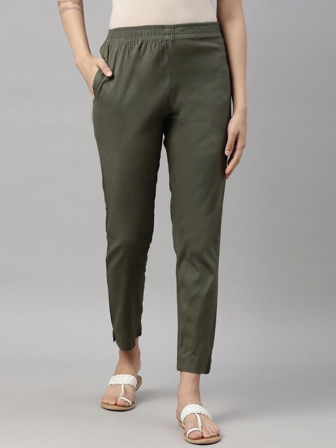 goldstroms women olive green cotton trousers