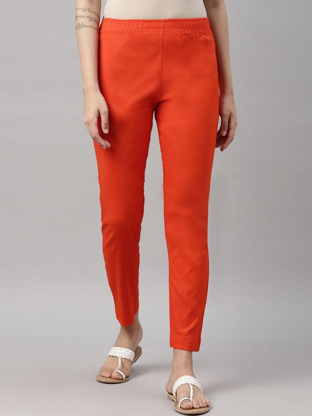 goldstroms women orange cotton trousers