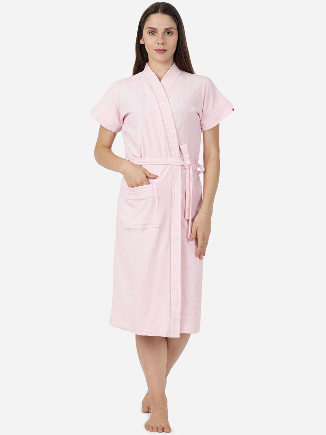 goldstroms women pink solid cotton bath robe