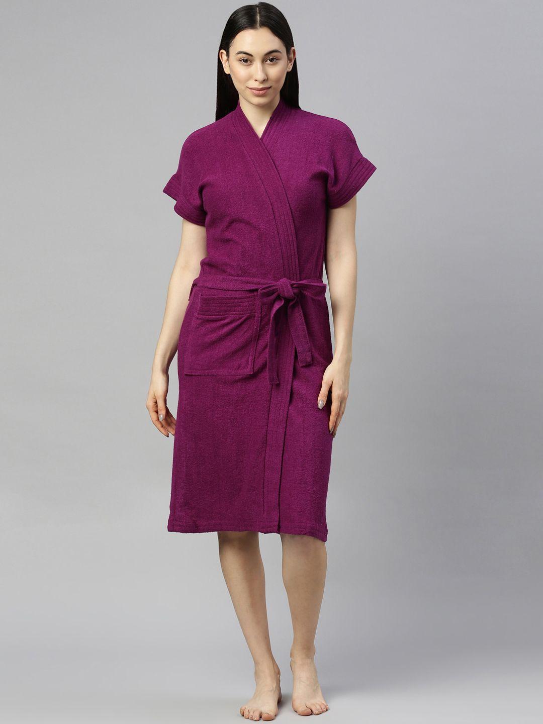 goldstroms women purple solid cotton bath robe