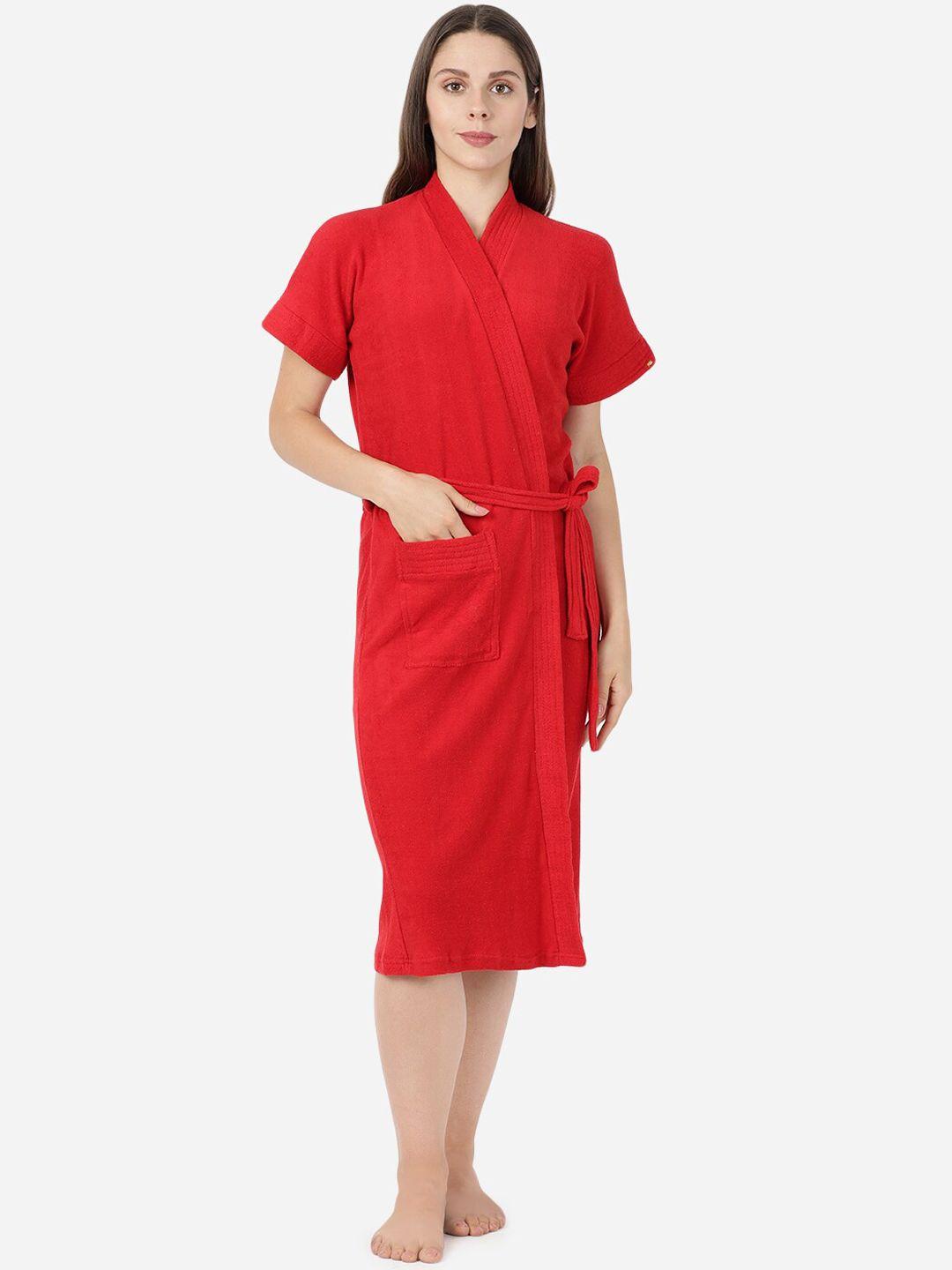 goldstroms women red solid cotton bath robe