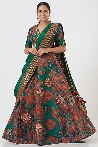 golf green silk chanderi & mulmul lehenga set