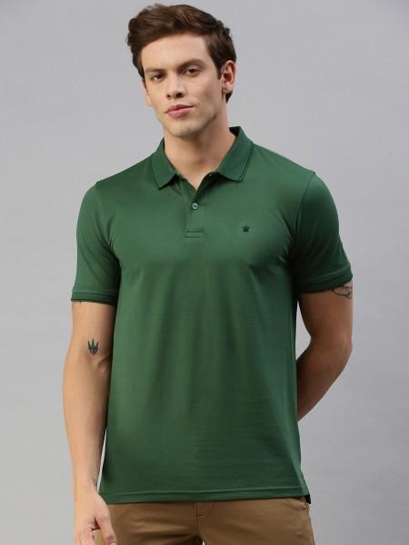 golf leisure men solid polo neck cotton blend green t-shirt