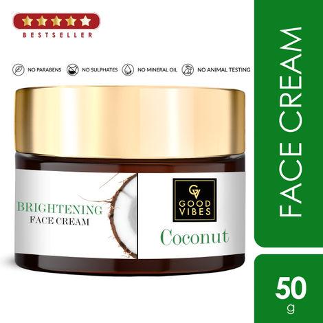 good vibes coconut brightening face cream | moisturizing, provides glow | no parabens, no sulphates, no mineral oil, no animal testing (50 g)