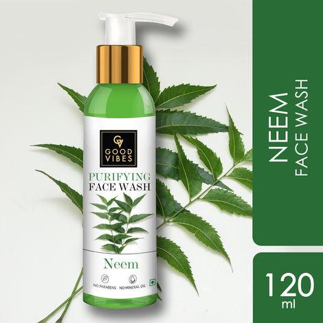 good vibes neem purifying face wash | moisturizing, brightening | with aloe vera | no parabens, no mineral oil, no animal testing (120 ml)