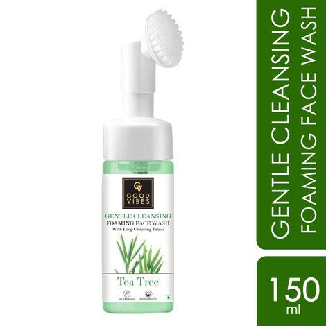 good vibes tea tree gentle cleansing foaming face wash | with deep cleansing brush (150 ml)