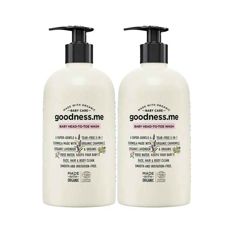 goodnessme certified organic baby head-to-toe wash pack of 2 | tear-free 3-in-1 formula