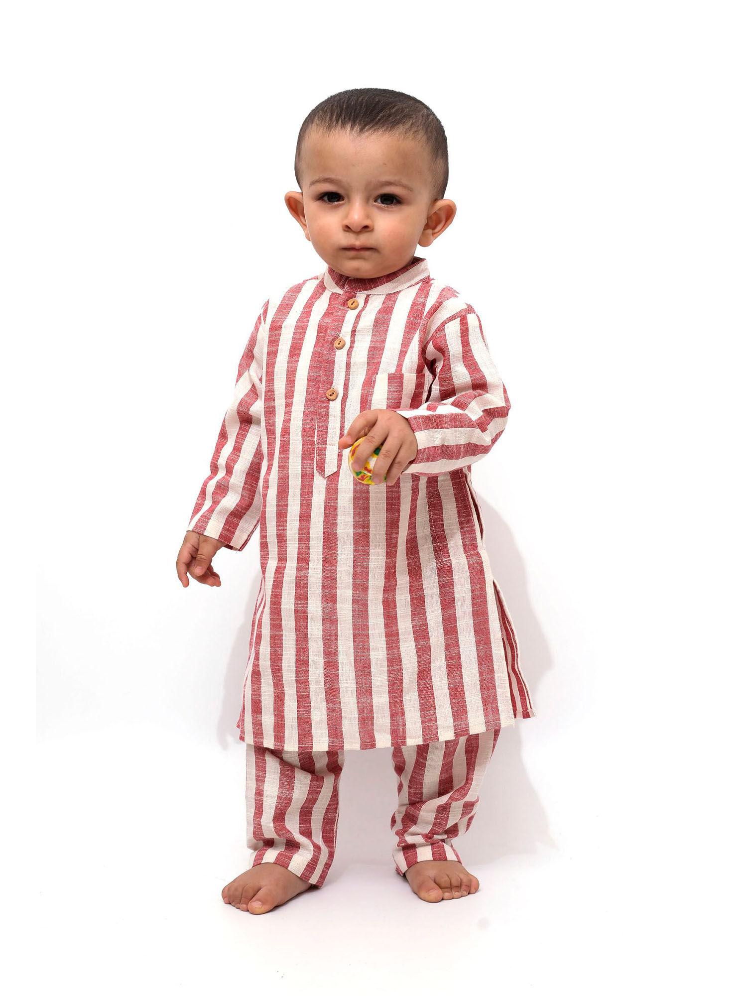 goofy cherry pink stripe tunic kurta pyjama (set of 2)