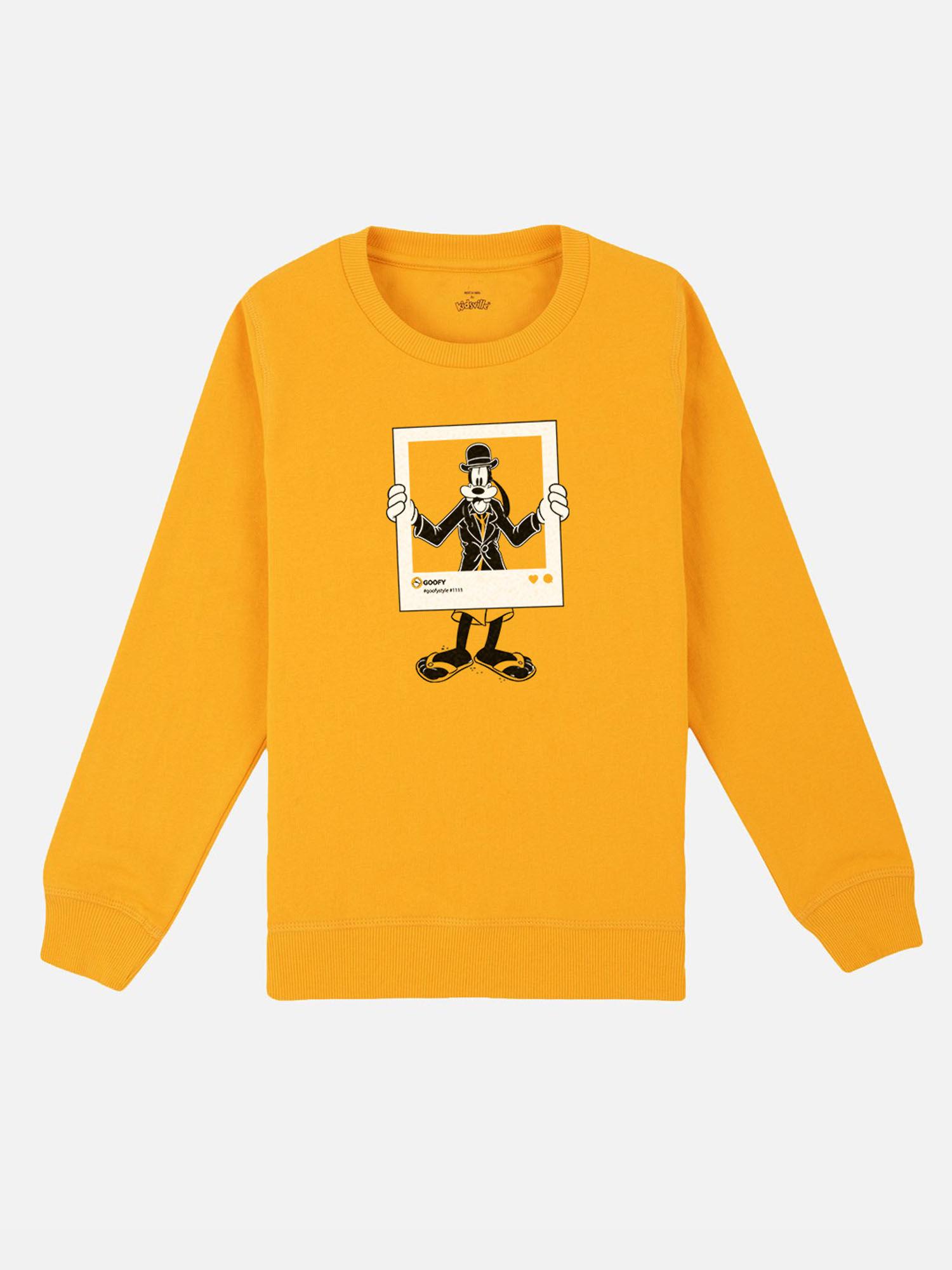 goofy printed yellow full sleeve sweater