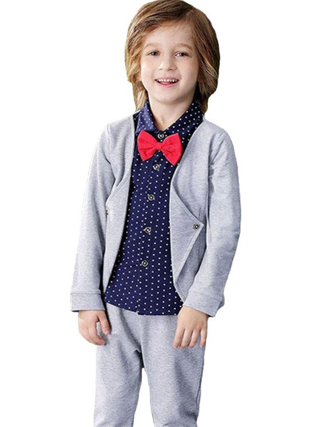 googo gaaga boys printed pure cotton blazer with attached shirt & trousers