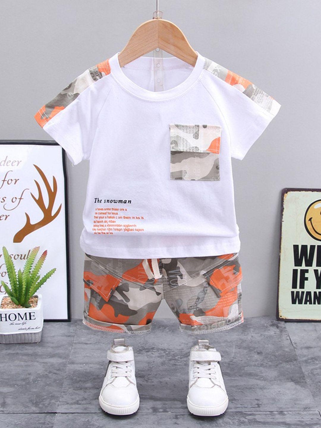 googo gaaga boys sets of orange & white printed t-shirt with shorts