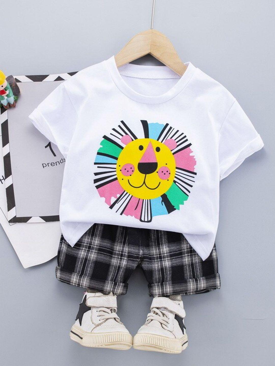 googo gaaga boys white & black printed t-shirt with shorts