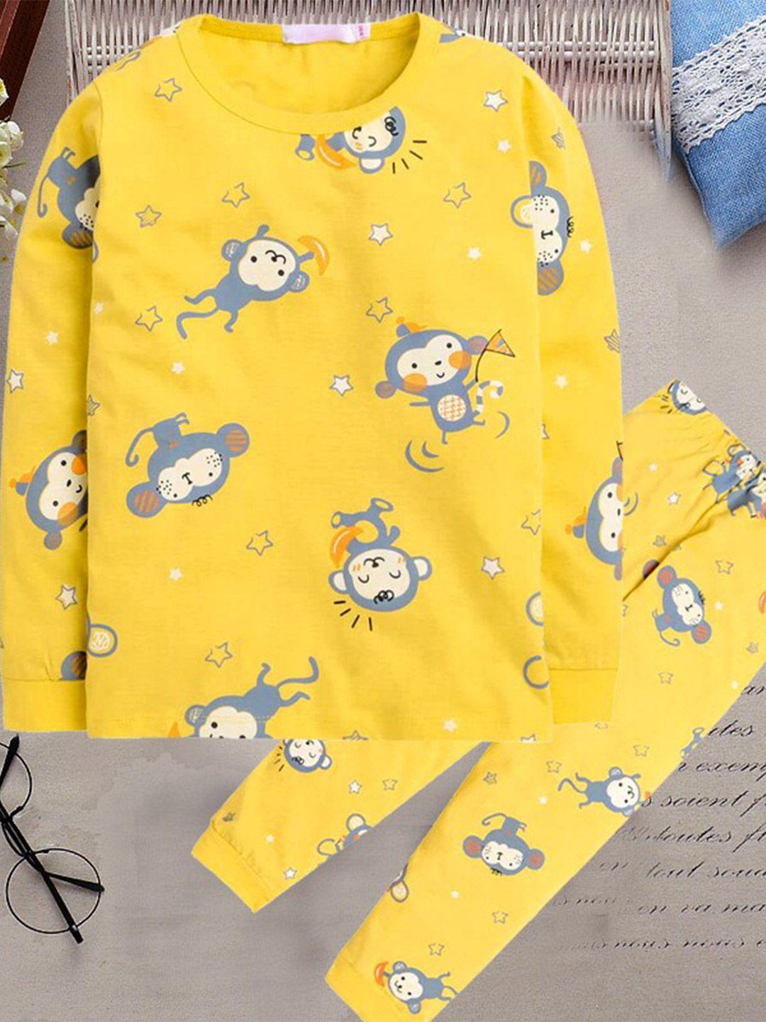 googo gaaga boys yellow & grey printed t-shirt with pyjamas
